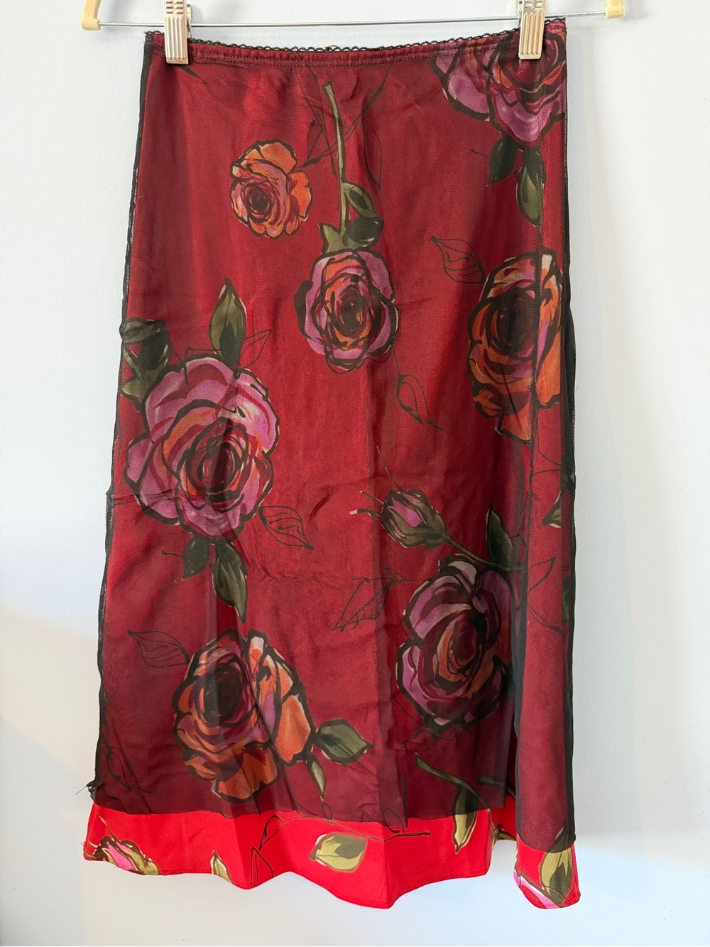 Necessary Objects Red Floral Maxi Slip Skirt